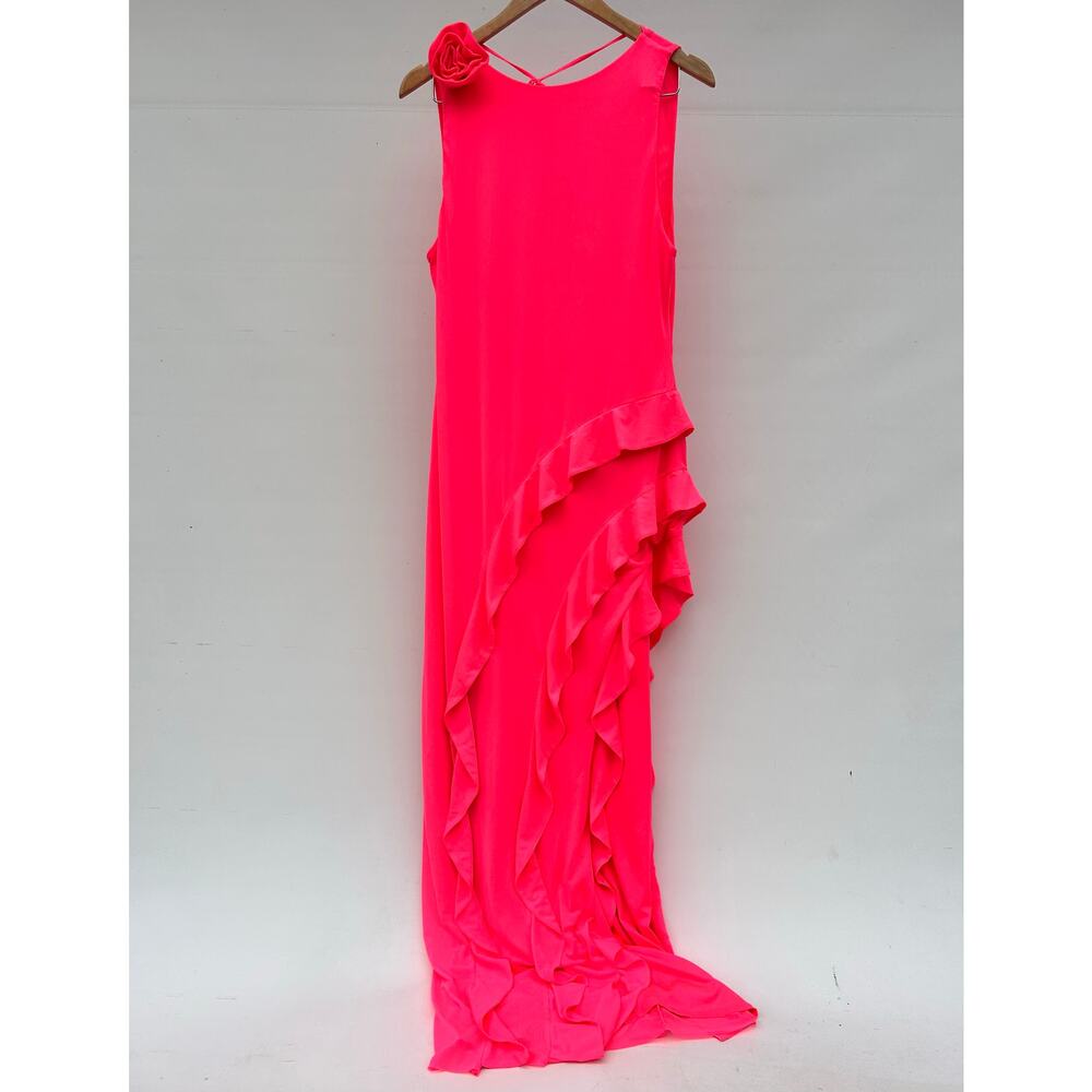 AFRM Airess Hot Pink Ruffle Backless Maxi Y2K Neon Maxi Large Long Vacation - Picture 2 of 10